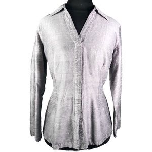 TravelSmith Silver Silk Shantung Button Up Blouse